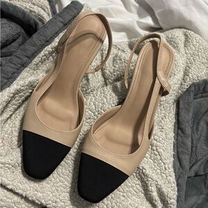 Elegant Beige and Black Women's Slingback Shoes